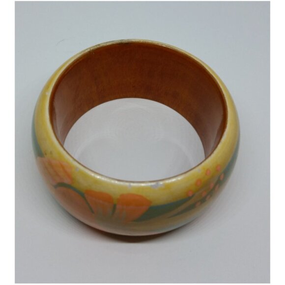 VINTAGE wooden pastel Hawaiian floral art bangle bracelet boho - Picture 4 of 4
